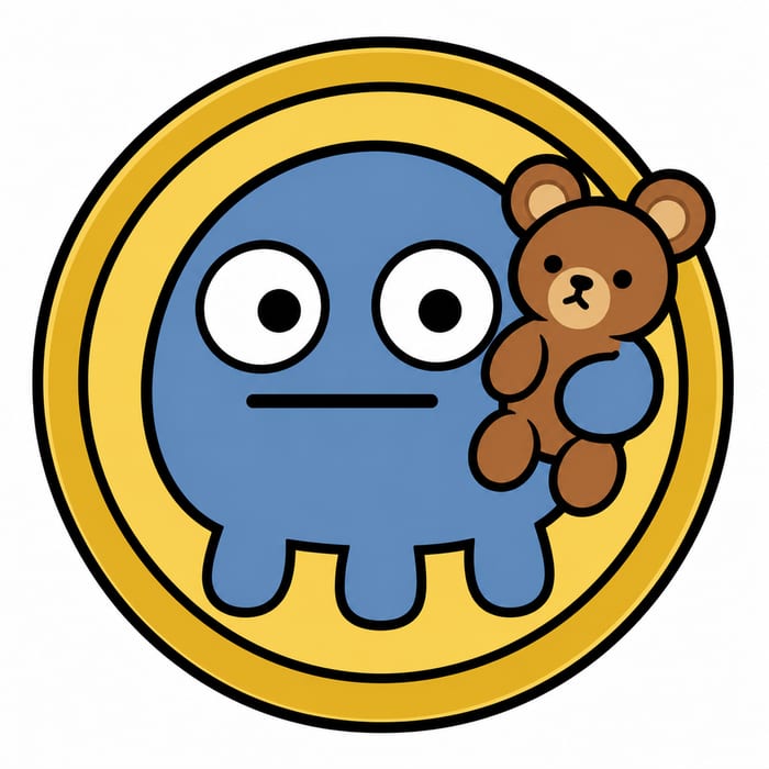 Frongus and Bear It with a brown bear plush, drawn in simple flat colours with thick black outlines.